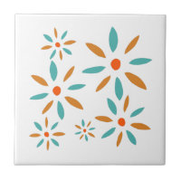 Funky Turquoise And Orange Mid Mod Retro Flowers