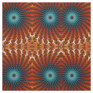 Funky Turquoise And Orange Spiral Fractal Flowers Fabric