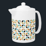 Funky Turquoise Orange Black Mid Mod Circles<br><div class="desc">This funky colourful mid century modern teapot features a turquoise blue,  orange,  gold,  tan,  and black abstract circles pattern. This will liven up your tea time!</div>
