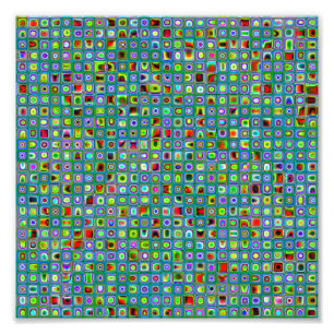 Funky Turquoise Textured Mosaic Tiles Pattern Photo Print