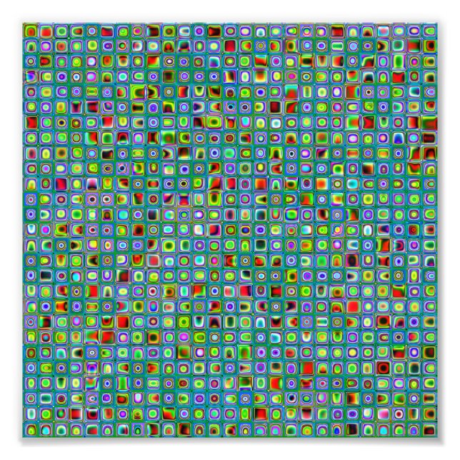 Funky Turquoise Textured Mosaic Tiles Pattern Photo Print (Front)