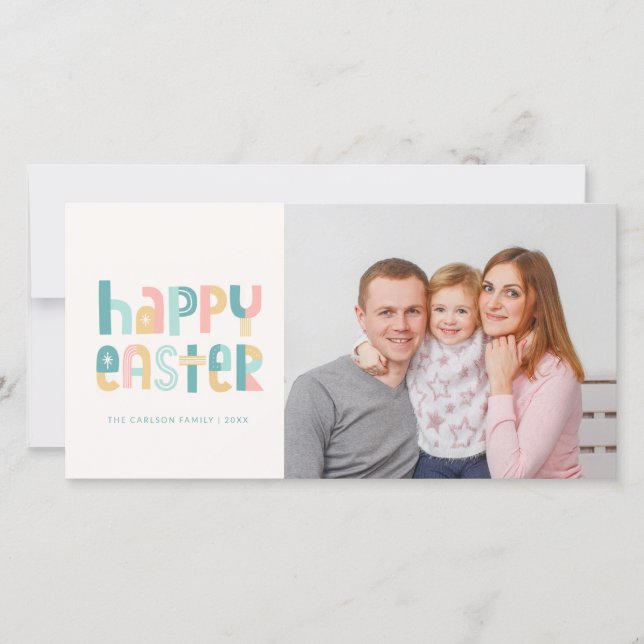 Funky Typography Happy Easter photo card (Front)