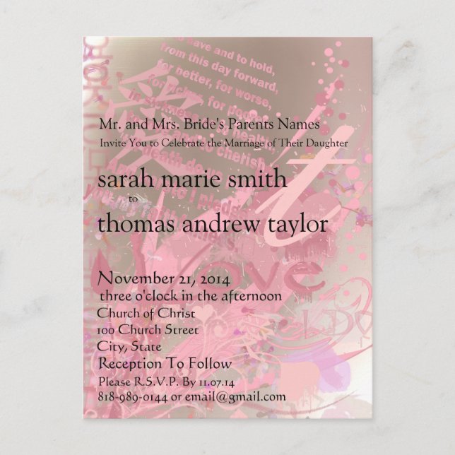 Funky Up Beat Modern Monogram  Wedding Invitation Postcard (Front)