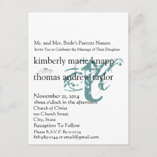 Funky UpBeat Modern Monogram  Wedding Invitation Postcard