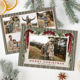 Funky Velvet Christmas Boho Red Bow 6 Photo Holiday Card