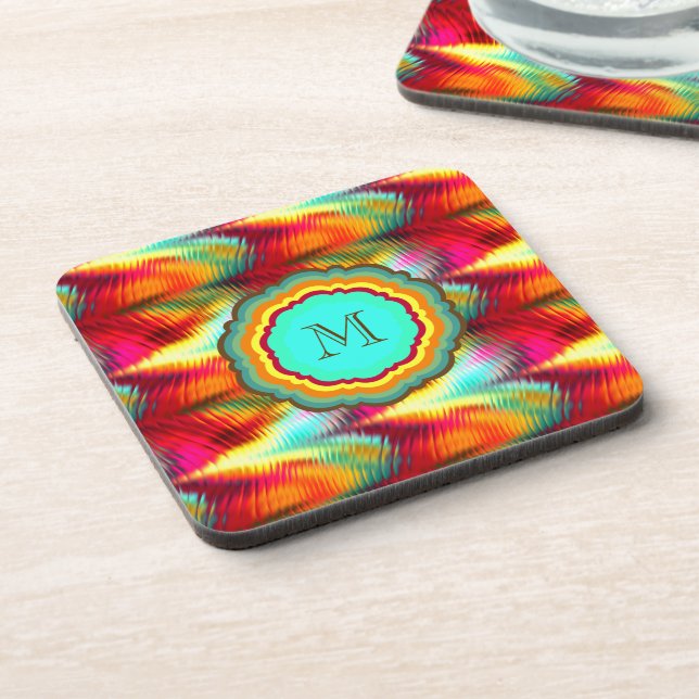 Funky, Vibrant Rainbow Monogram Coaster (Left Side)