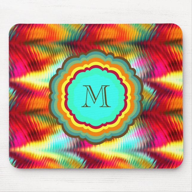 Funky, Vibrant Rainbow Monogram Mouse Pad (Front)