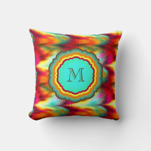 Funky, Vibrant Rainbow Monogram Throw Pillow