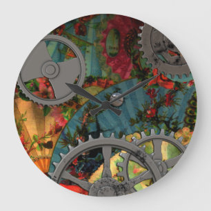 Funky Victorian Pewter Steampunk Large Clock