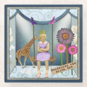 Funky Vintage Kid Altered Art Collage  Glass Coaster