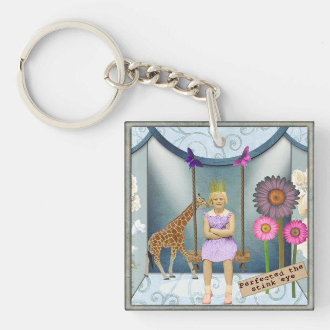 Funky Vintage Kid Altered Art Collage  Keychain (Front)