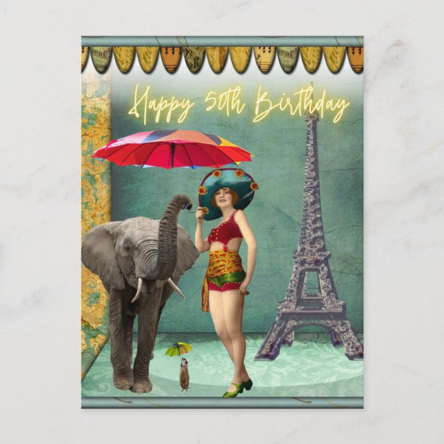 Funky Vintage Woman 50th Birthday  Postcard (Front)