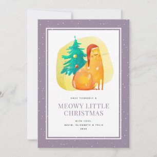 Funky Watercolor Chat Purple Carte de Noël