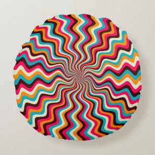 Funky wavy multicolored sunburst background art. 7 round pillow