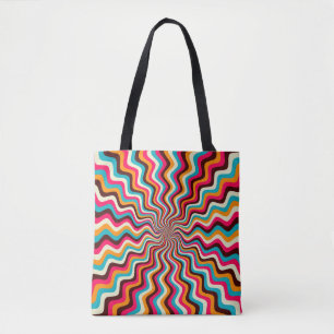 Funky wavy multicolored sunburst background art. 7 tote bag