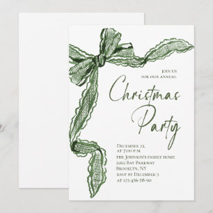 Funky Whimsical Christmas Green Bow Holiday Party Invitation
