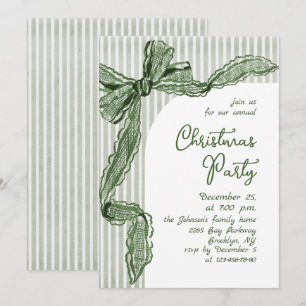 Funky Whimsical Christmas Green Bow Holiday Party Invitation