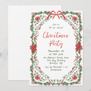 Funky Whimsical Christmas Red Bow Holiday Party Invitation