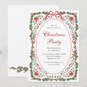 Funky Whimsical Christmas Red Bow Holiday Party Invitation