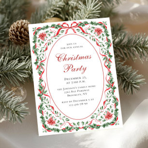 Funky Whimsical Christmas Red Bow Holiday Party Invitation