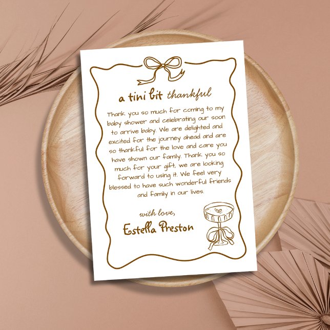 Funky Whimsical Hand Drawn Martini Baby Shower Thank You Card (Creator Uploaded)