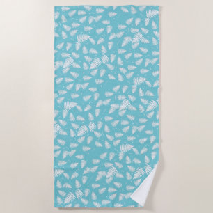 Funky White Fern Pattern Beach Towel