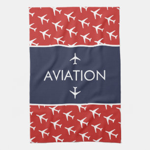 Funky White Plane Airplane Pilot Aviatiion Kitchen Towel