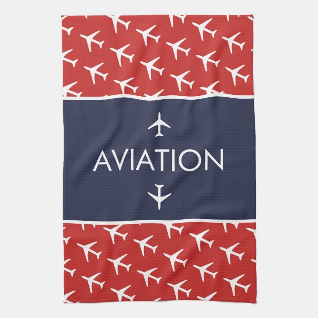 Funky White Plane Airplane Pilot Aviatiion Kitchen Towel (Vertical)