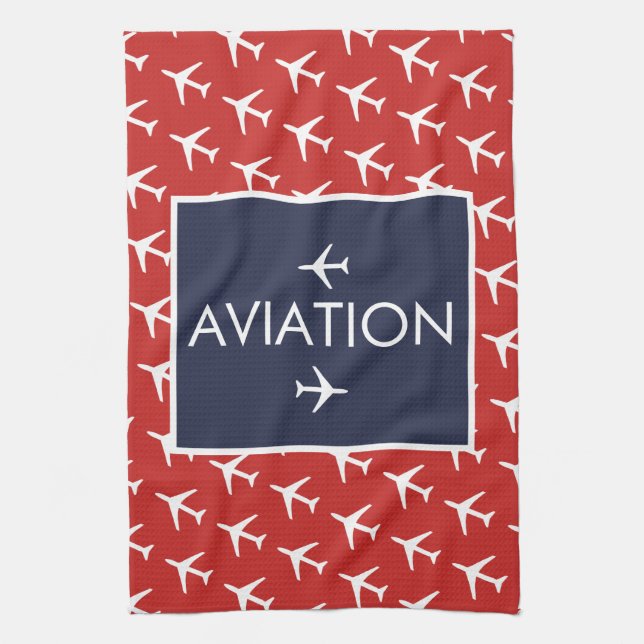 Funky White Plane Airplane Pilot Aviatiion Kitchen Towel (Vertical)