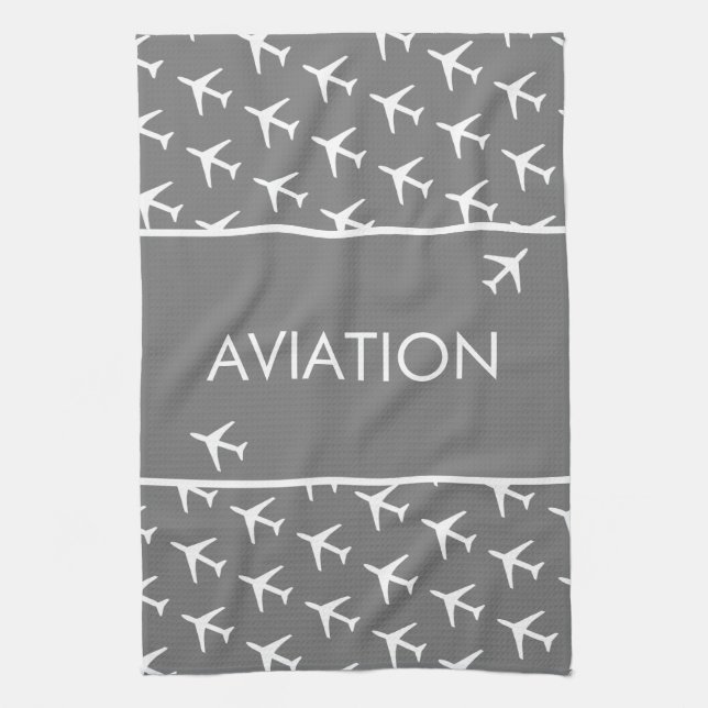 Funky White Plane Airplane Pilot Aviatiion Kitchen Towel (Vertical)