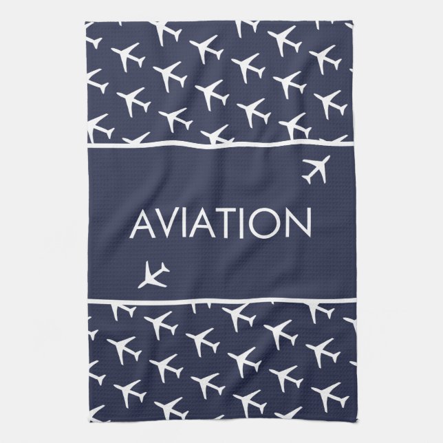 Funky White Plane Airplane Pilot Aviatiion Kitchen Towel (Vertical)