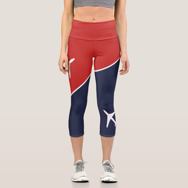 Funky White Plane Airplane Pilot Aviation Capri Leggings (Front)
