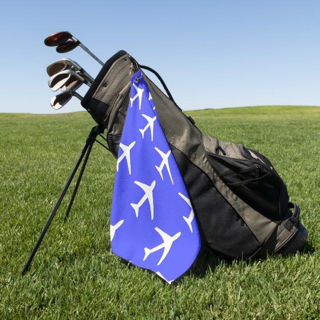 Funky White Plane Airplane Pilot Aviation Golf Towel (Green)