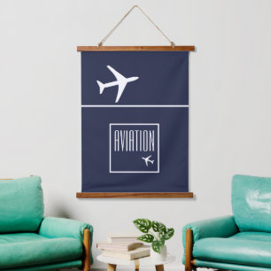 Funky White Plane Airplane Pilot Aviation Hanging Tapestry