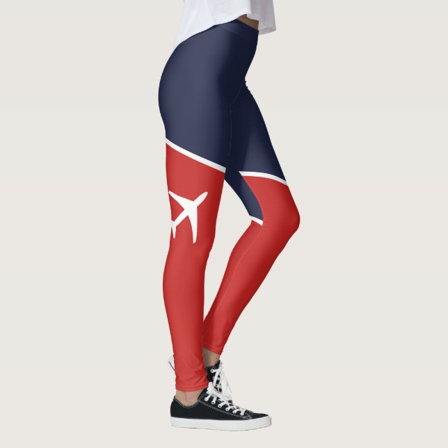 Funky White Plane Airplane Pilot Aviation Leggings (Right)