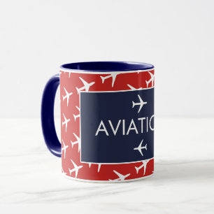 Funky White Plane Airplane Pilot Aviation Mug