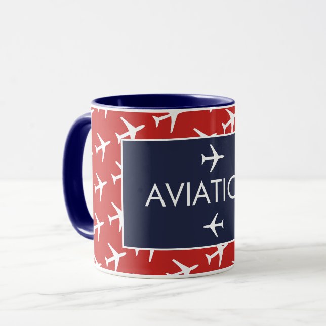 Funky White Plane Airplane Pilot Aviation Mug (Front Left)