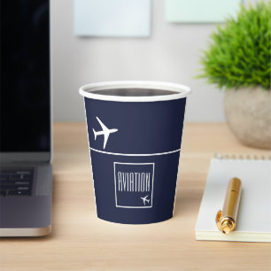 Funky White Plane Airplane Pilot Aviation Paper Cups