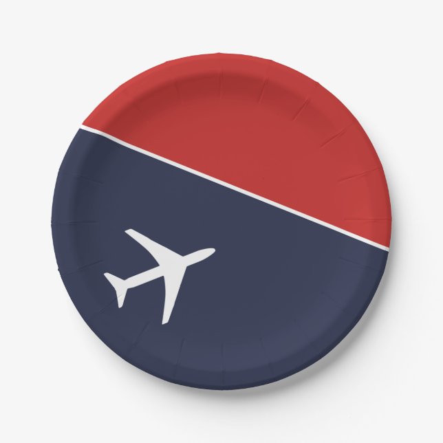 Funky White Plane Airplane Pilot Aviation Paper Plate (Front)