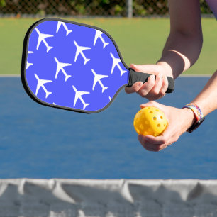 Funky White Plane Airplane Pilot Aviation Pickleball Paddle