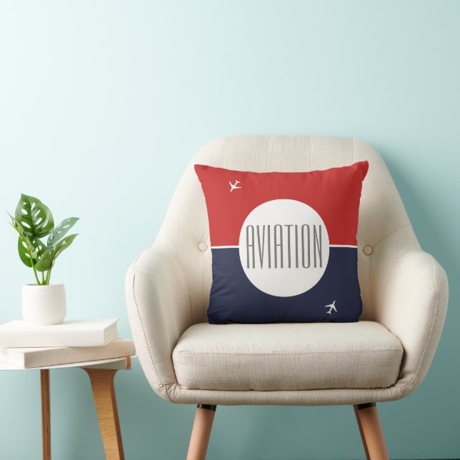 Funky White Plane Airplane Pilot Aviation Throw Pillow (Chair)