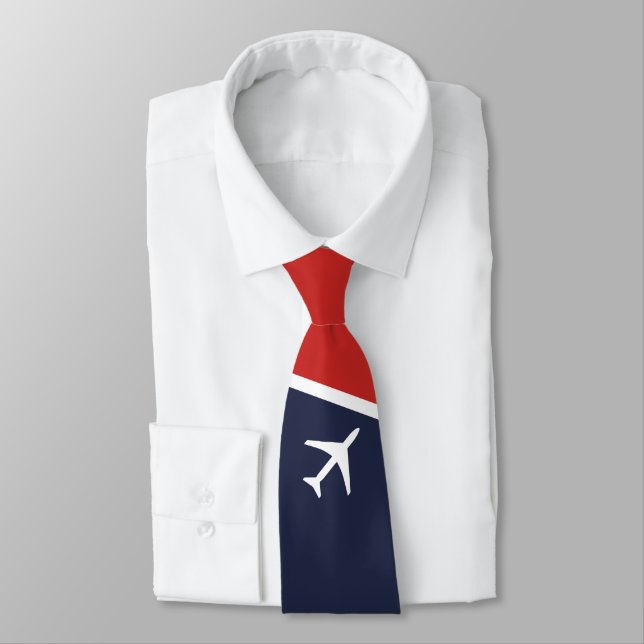 Funky White Plane Airplane Pilot Aviation Tie (Tied)