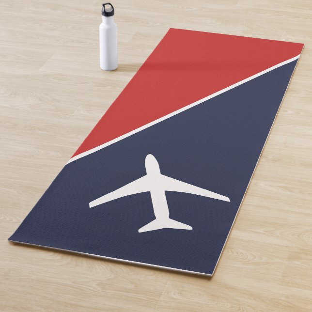 Funky White Plane Airplane Pilot Aviation Yoga Mat (In Situ)