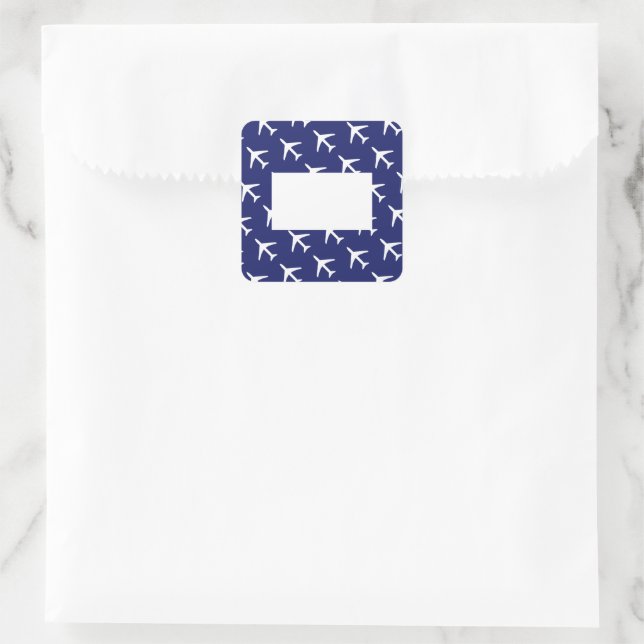 Funky White Plane Blue Background Pilot Aviation Square Sticker (Bag)