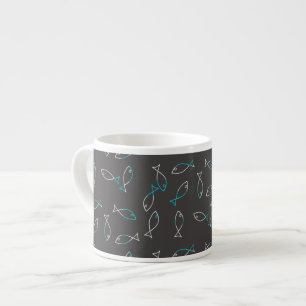 Funky White Turquoise Fish Coffee Espresso Mug Cup