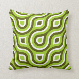 Funky Wild Circle Retro Pattern Lime Green White Throw Pillow