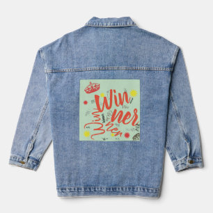 Funky Winner Word Crown Star Denim Jacket