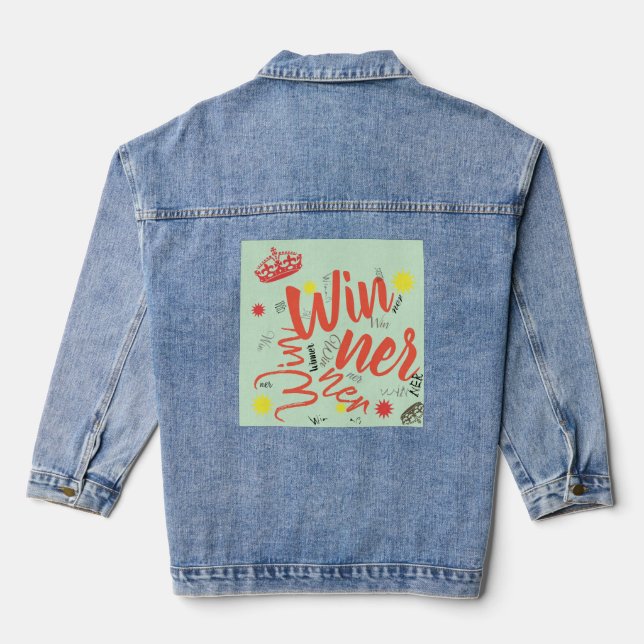 Funky Winner Word Crown Star  Denim Jacket (Back)