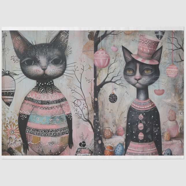 Funky Wired Cats Decoupage Tissue Paper (Front)