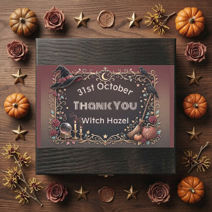 Funky Witch Hat Pumpkin Bat Raven Ornate Thank You Sticker